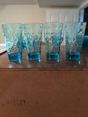 (4) Vintage Hazel Atlas Capri Dot Azure Blue Juice Glass Tumblers 5.5” Minty