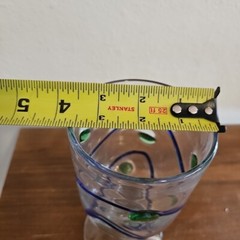 Handblown Mexican Glass Goblet With Applied Glass Blue Swirl Green Dots
