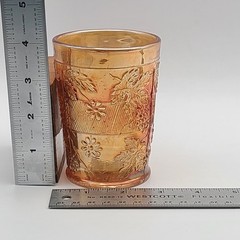 Dugan Antique Marigold Carnival Glass Floral and Grape Tumbler 4″ FREE SHIPPING