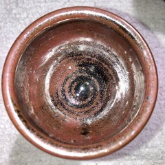 VTG Hand Thrown Pottery Goblet Stoneware 6” Red Brown Black Glaze Candle Holder