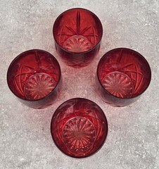 4 Waterford Marquis Crystal Brookside Red Double Old-fashioned Whiskey Rock Set