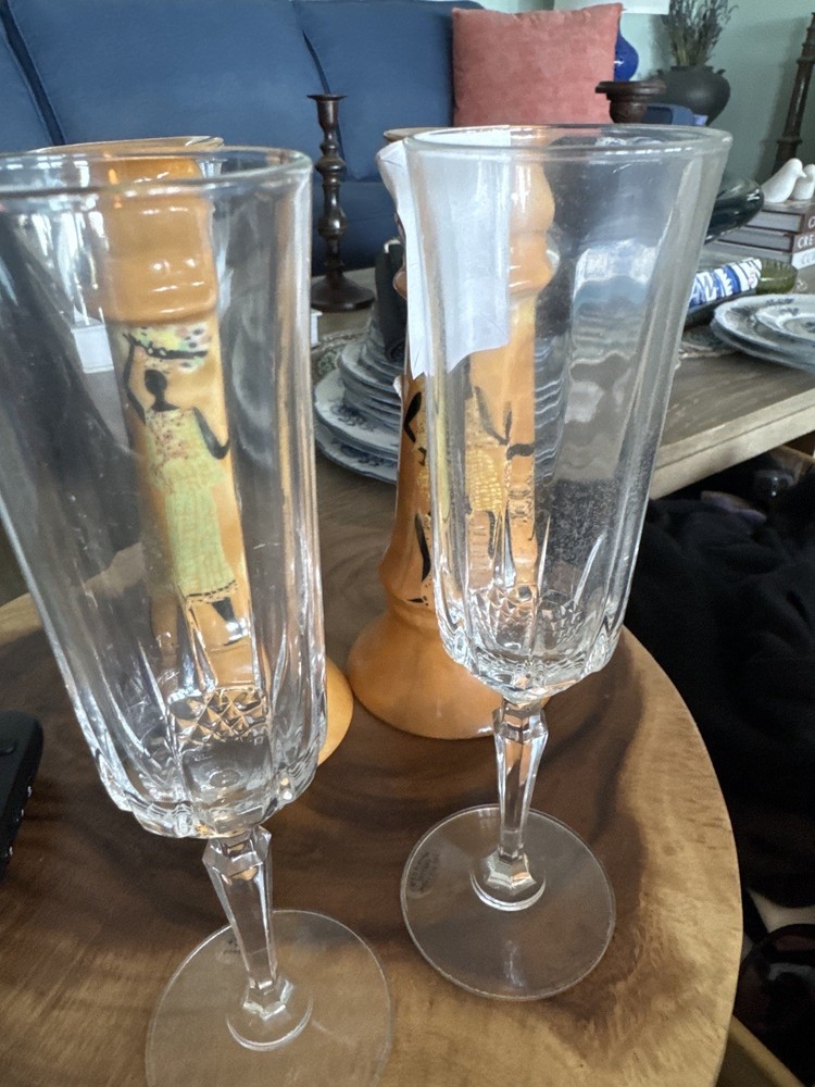 Vintage 24% Lead Crystal Champagne Flutes Set of 2 Made in USA