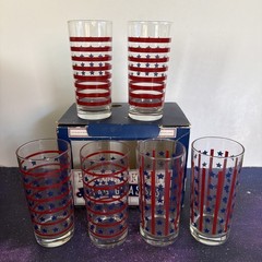 Americana Stars & Stripes Flag Glasses by Williams-Sonoma, Set of 6 –15oz 4July