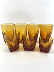 7 MCM Atlas Vanity Amber Tumblers Colony On The Rocks Square Heavy Bottom