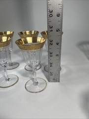 Tiffin Franciscan Rambler Rose Liqueur Gold Encrusted Optic Small Goblets x5