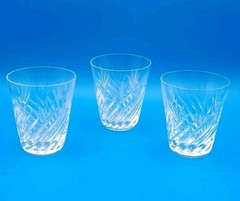 3 Rare Waterford Wat77 4″ Old Fashioned Whiskey Glasses Clear Diagonal Fan Cuts