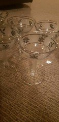 Vintage Libbey Frosted Autumn Leaves Silver Rim Cocktail Coupe Champagne Glasses