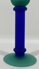 Vtg Frosted Green Cobalt Blue Satin Wine Water Glass Goblet 8 3/4″ Wafer Stem