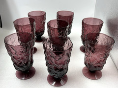 Morgantown Footed 12 Oz. Tumbler Crinkle Seneca Driftwood Amethyst Vtg. Set of 8