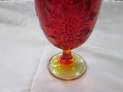 Vintage Pressed Glass Footed Goblet ~ Red Yellow Ombre with Grape Motif