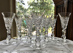 ELMIRA #17 AMERICAN BRILLIANT CUT GLASS SHERRY GLASSES (8) C.1903-1905