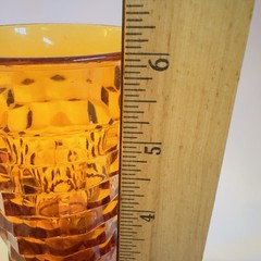 Indiana Glass Whitehall Amber Cubist Footed 6″ Tall Tumbler Vase Vtg MCM