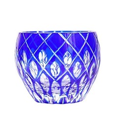 Blue Edo Kiriko Glass Cup Small Shot Glasses For Sake Handmade Cased Glass 2oz