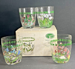 PORTMEIRION Botanic Garden Double Old Fashion Hand Painted Glasses Set of 4 *NIB
