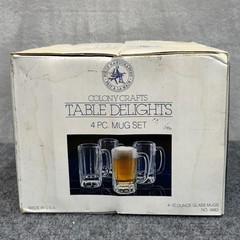 Colony Crafts Beer Mugs SET OF 4 Clear Fluted Faceted Glass 12 Oz USA Made 4963