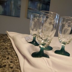 4X Vtg. SHAMROCK Irish Coffee Glasses Frosted Mugs Green Stems