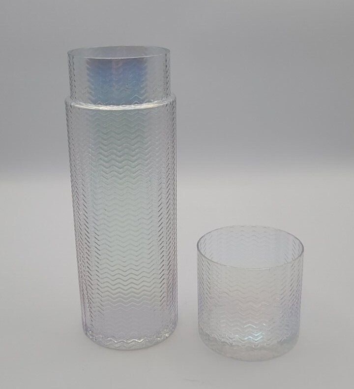 New Iridescent Iridized Glass Tumble Up Bedside Carafe Decanter