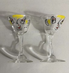 Vintage 1950s Gay Fad Beau Brummell Tipsy Martini Glasses hand painted Set Of 2