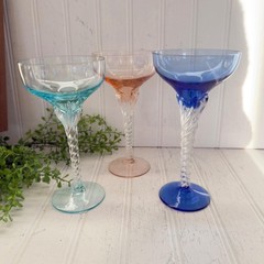 Crystal Twisted Stem Bar Glasses Set Of 3 Hand Blown In Portugal