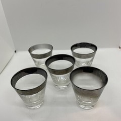 Vintage Dorothy Thorpe Shot Glasses Lot QTY 5 Silver Rim 2.75″ Mid Century