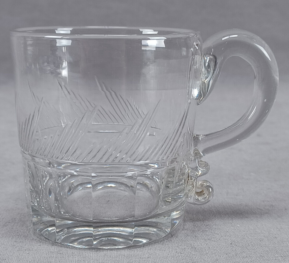 19th Century Pittsburgh Cut Blaze Pattern Handled Whiskey Taster Circa 1840 A