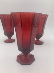 MCM Octagonal Ruby Amber Yellow Cadmium Orange Gothic Viking Water Goblets Set