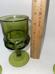VTG Set of 3 Indiana Glass Kings Crown Green Thumbprint Wine Goblets Glasses