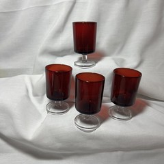Set/4 Vintage MCM France Cavalier Ruby Red Short Stem Cordial Juice Wine Glass