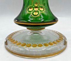 Moser/Harrach Bohemian-Green To Clear-Tulip Intaglio Cut Glass Vase-13″