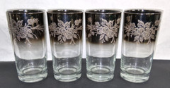 Vintage Dorothy Thorpe Ombre Silver Fade Rose Highball Cocktail Glasses Set of 4