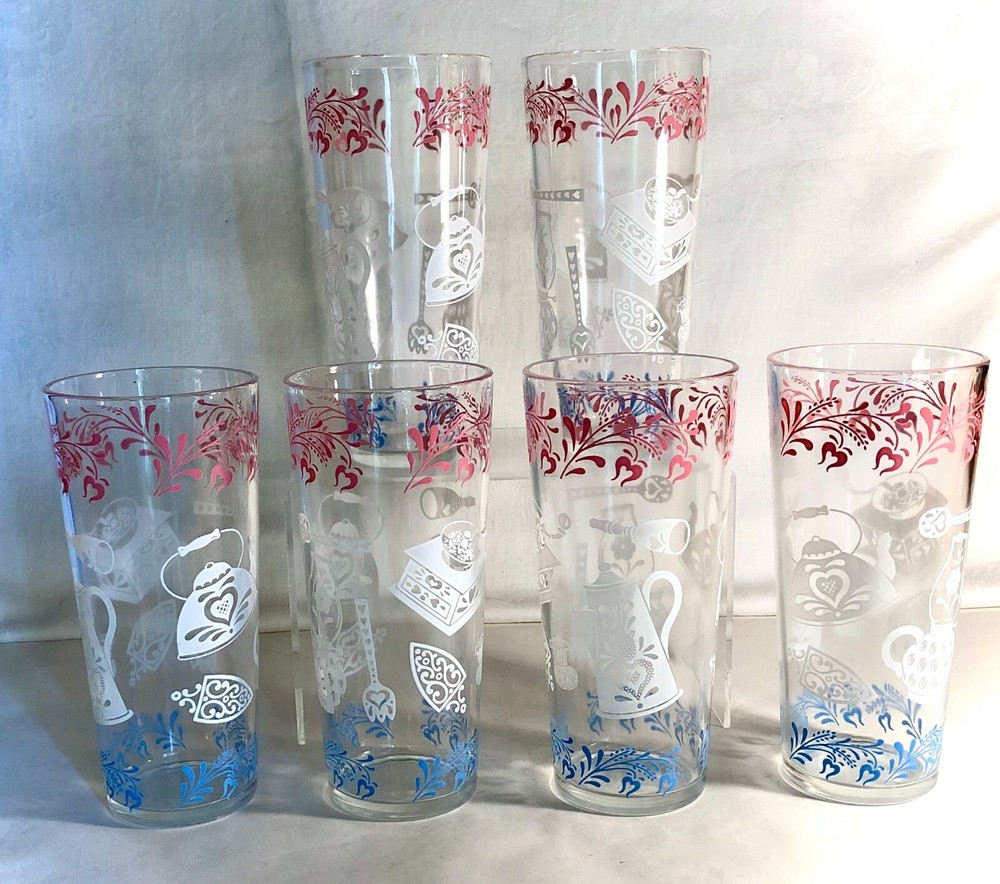 6 Vintage Kitchen Themed 6 1/2″ Ice Tea Tumblers