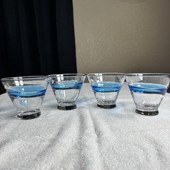 Vintage Murano Crystal Aqua Swirl Cosmo Stemless Martini Glasses- Set of 4