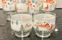 Vintage Lot 10 Sangrio Silent Night Glasses Christmas 3 Sizes Holiday Winter Cup