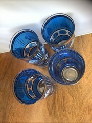 4 MCM Cobalt Blue 5.5” Nautical HighBall Glasses Barware Ship Sailboat jB1