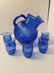 Lot Of 6 Vintage Hazel Atlas Fine Rib Cobalt Juice Glasses 3.5″ tall