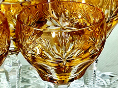 Cut to Clear Glass Crystal Set 5 Nachtmann Amber Yellow Cordial Liquor Glasses.