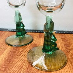 Margarita Glasses Cristal D’Arques Set of 2 Vtg Cactus Man Sombrero Stem Siesta