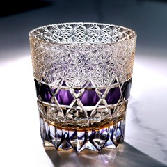 Edo Kiriko Hand Cut To Clear Star Crystal Whiskey Glasses Purple 12oz Drinkware