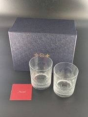 LOUIS VUITTON x Baccarat Crystal Monogram Tumbler Glass Pair Set w/ Box Rare
