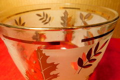 Libbey Highball~Frosted Maple Leaves Glass Ice Bucket & Matching Water Glass