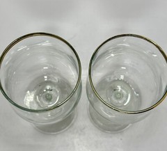 Vintage Wine Glasses Goblets Set Of 2 7” Elegant Gold Trim Bar Classic
