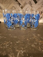 Royal Norfolk Blue Floral Drinking Glasses 6.5″ Tall Set of 6, 16 Oz Capacity