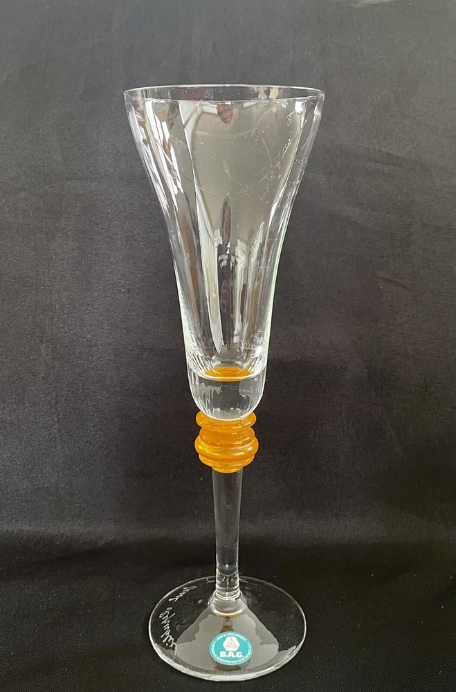 Vintage B.A.G. Czech Republic Art Glass Champagne Cocktail Wine Goblet Glass