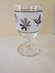 Stem Wine Glasses Silver Foliage Frosted Leaves Clear 5.5” Set / 4 Vintage