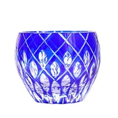 Blue Edo Kiriko Glass Cup Small Shot Glasses for Sake Handmade Cased Glass 2oz