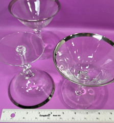 Vintage MCM Elegant Champaign Glasses Pressed Leaf Stem Platinum Band Set of 3