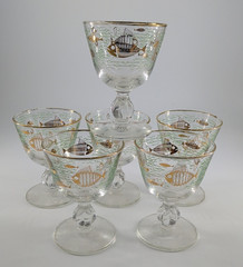 Libbey Atomic Marine Life Cordial Wine Glass Set of 6 Gold Fish Mid Century