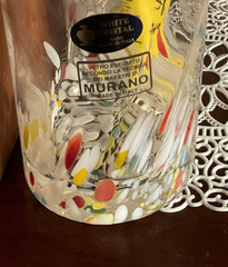 2 Murano White Crystal Multicolored Confetti cocktail glasses Hand Made Italy