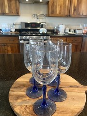 Vintage Libbey Crystal Blue Optic Drape Water Goblets Wine Glasses, set of 5 EUC