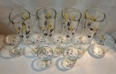 11-Vintage Clear Glasses/Barware Golden Wheat Design Country farmhouse Falldeco